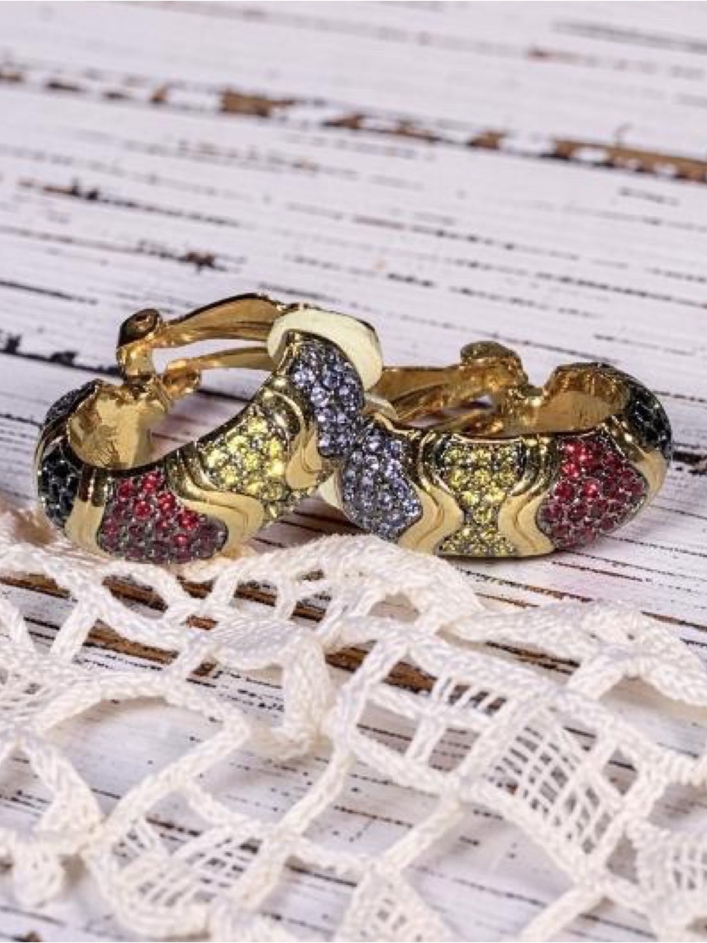 Joan River Pave Set Stone Multiple Color Clip On Earrings